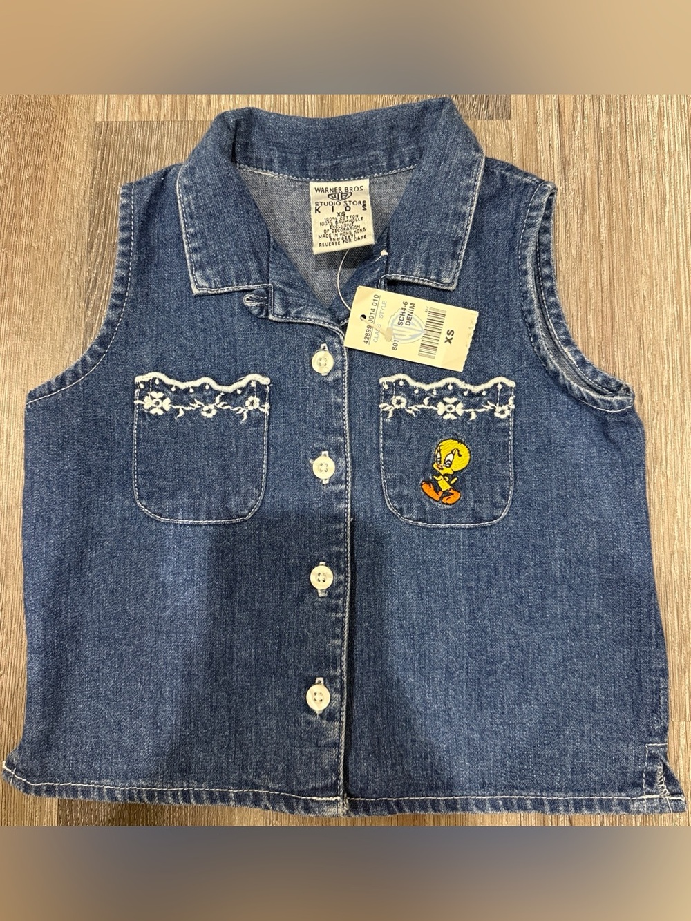 Vintage 90s Warner Bros Tweety Bird Denim Vest Girls XS Y2K
